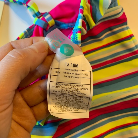 NWT Roxy Girl 12-18m neon striped swimsuit - Picture 4 of 8